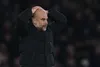 Manchester City manager Pep Guardiola with hands on his head after draw with Southampton