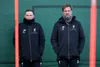 Assistant manager Pep Lijnders and Jurgen Klopp observe a Liverpool training session