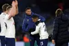 Tottenham's Steven Bergwijn celebrates with his teammates after the win against Leicester