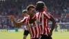 Yoane Wissa (centre) celebrates after scoring Brentford’s second goal