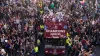 Burnley’s players paraded the Championship trophy through the town on Tuesday night (Danny Lawson/PA)