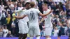 Tottenham Hotspur’s Harry Kane celebrates scoring with Dejan Kulusevski (right) and Emerson Royal (left) (Yui Mok/PA)