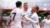 Dejan Kulusevski and James Maddison celebrate scoring for Tottenham at Bournemouth (Adam Davy/PA)