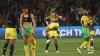 Colombia players celebrate their last-16 victory over Jamaica (Hamish Blair/AP/PA)