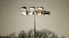 A floodlight pictured in heavy rain. (Tim Goode/PA)