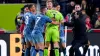 Aston Villa manager Unai Emery, right, intervened during an on-pitch scuffle (Jonathan Brady/PA)