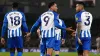 Joao Pedro, centre, scored two penalties in Brighton’s win (Gareth Fuller/PA)