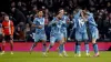 Aston Villa’s Lucas Digne (right) is congratulated by his team-mates (Bradley Collyer/PA)