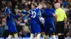 Chelsea’s Cole Palmer holds onto the ball as team-mates Nicolas Jackson and Noni Madueke argue (John Walton/PA)