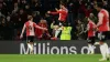 Che Adams, centre, celebrates after scoring Southampton’s second goal (Steven Paston/PA)