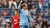 Jess Park celebrates after scoring her second goal in Manchester City’s win against Manchester United at the Etihad Stadium 