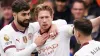 Manchester City’s Kevin De Bruyne, centre, celebrates (Adam Davy/PA)