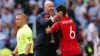 Erik ten Hag celebrates with Lisandro Martinez (right) at the final whistle (John Walton/PA)