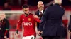 Manchester United’s Bruno Fernandes and manager Erik ten Hag after the Premier League match at Old Trafford, Manchester. Pic