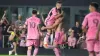 Inter Miami forward Leonardo Campana lifts defender Jordi Alba into the air after scoring a goal during the second half agai