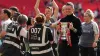 Manchester United manager Marc Skinner with the trophy after his side won the Women’s FA Cup (Adam Davy/PA)