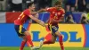 Spain’s Lamine Yamal, right, celebrates after becoming the youngest scorer in European Championship history (Bradley Collyer