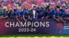 Chelsea players celebrate with the Women’s Super League trophy (Martin Rickett/PA)