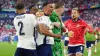 Trent Alexander-Arnold, centre, scored the winning penalty against Switzerland (Adam Davy/PA)