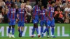 Jean-Philippe Mateta, centre, celebrates with team-mates after scoring Crystal Palace’s second goal against Norwich (Steven 