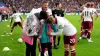 West Ham captain Jarrod Bowen, right, speaks to the Crystal Palace ball boy after the match at Selhurst Park (Zac Goodwin/PA