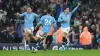 Manchester City’s John Stones (right) celebrates scoring his side’s equaliser (Martin Rickett/PA)