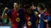 Robert Lewandowski (left) celebrates with team-mates during Barcelona’s 5-1 LaLiga victory over Sevilla (Joan Monfort/AP)