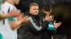 Eddie Howe (centre) was impressed by Anthony Gordon’s maturity after his penalty miss against former club Everton (Peter Byr