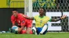 Brazil’s Vinicius Junior appeals for a foul (Andre Penner/AP)