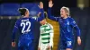 Wieke Kaptein (right) celebrates with fellow goalscorer Lucy Bronze (John Walton/PA)