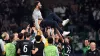 Sporting Lisbon manager Ruben Amorim is tossed into the air by his players after the final whistle (Zed Jameson/PA)