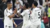 Kylian Mbappe, left, celebrates his goal (Hussein Sayed/AP)