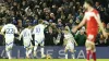 Dan James, centre right, celebrates his goal against Middlesbrough (Danny Lawson/PA)