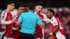 Myles Lewis-Skelly, right, was shown a red card by referee Michael Oliver against Wolves (Mike Egerton/PA)