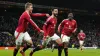 A late goal from Bruno Fernandes (centre) moved Manchester United to the verge of qualification for the Europa League knocko