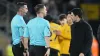 Arsenal manager Mikel Arteta speaks with referee Michael Oliver after the win over Wolves (Nick Potts/PA)