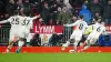 Lisandro Martinez, right, celebrates after scoring Manchester United’s first goal of the game during the Premier League matc