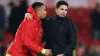 Arsenal manager Mikel Arteta, right, with Gabriel Jesus (Mike Egerton/PA)