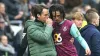 Burnley manager Scott Parker speaks with Hannibal Mejbri after an alleged racist incident during the 0-0 draw at Preston