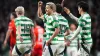 Celtic’s Daizen Maeda (centre) celebrates scoring the second goal (Andrew Milligan/PA)