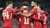 Cody Gakpo, centre right, celebrates scoring Liverpool’s first goal (Nick Potts/PA)