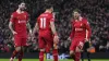 Alexis Mac Allister, right, celebrates with team-mates after scoring Liverpool’s second goal against Newcastle (Peter Byrne/