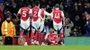 Myles Lewis-Skelly (second right) mimics Erling Haaland’s celebration after scoring against Manchester City (Adam Davy/PA)