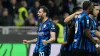 Hakan Calhanoglu, left, celebrates as Inter Milan moved four points clear (Luca Bruno/AP)