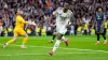 Real Madrid’s Vinicius Jr celebrates after scoring against Rayo Vallecano (Manu Fernandez/AP)